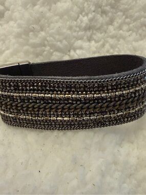 Buckle Embellished Gray Beaded womens  Wrist Cuff